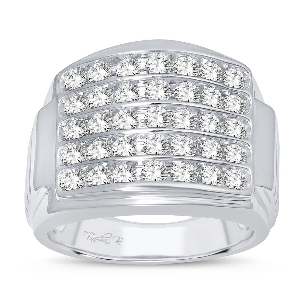14K White Gold Lab Diamond Mens Statement Ring