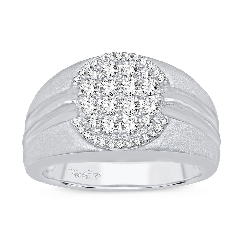 10K White Gold Lab Diamond Mens Bold Statement Ring