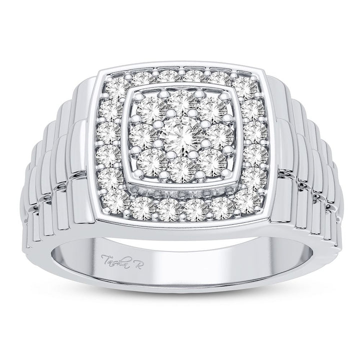 10K White Gold Lab Diamond Mens Statement Ring