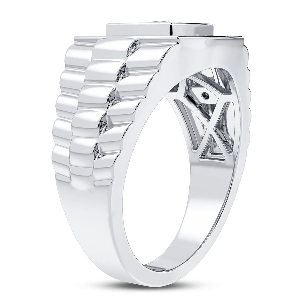 10K White Gold Lab Diamond Mens Statement Ring