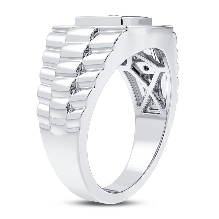10K White Gold Lab Diamond Mens Statement Ring