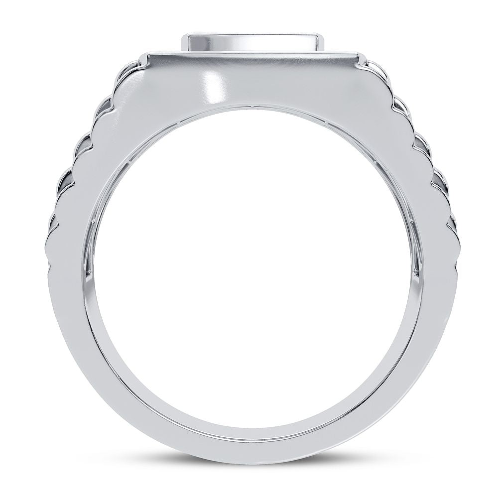 10K White Gold Lab Diamond Mens Statement Ring