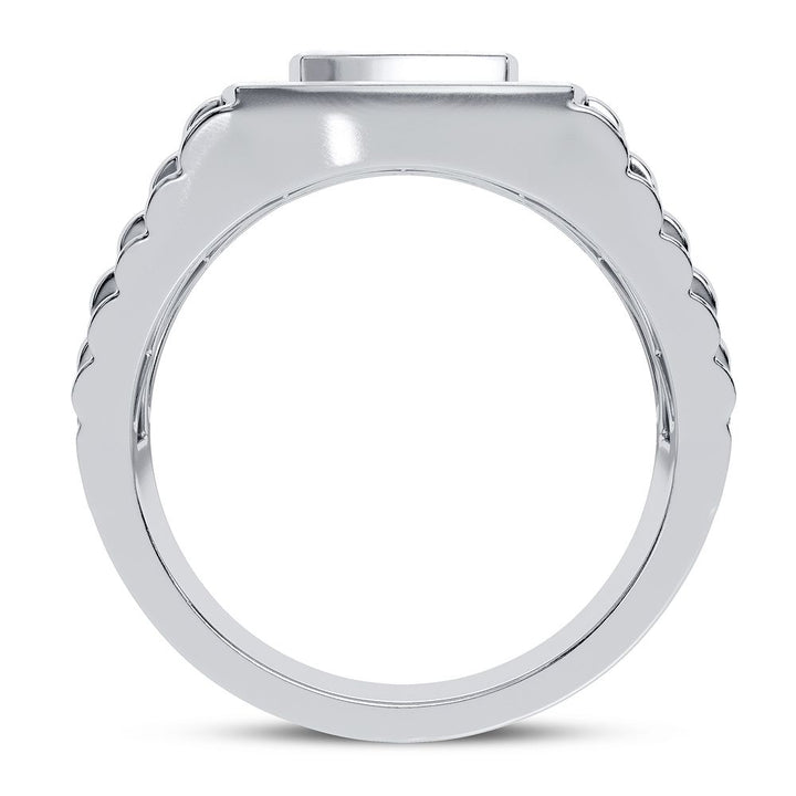 10K White Gold Lab Diamond Mens Statement Ring