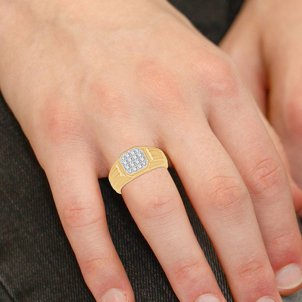 14K Yellow Gold Mens Lab Diamond Statement Ring