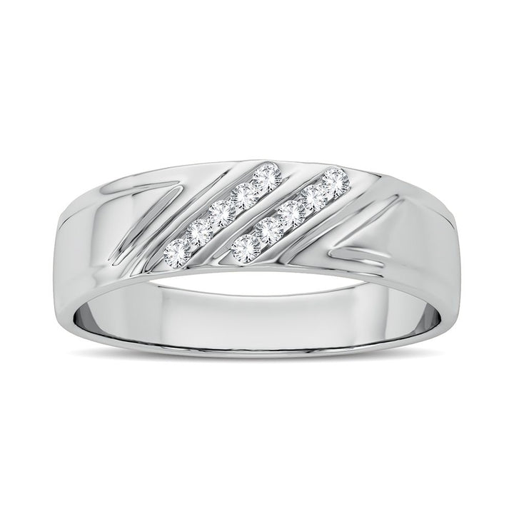 14K White Gold Lab Diamond Mens Contemporary Band