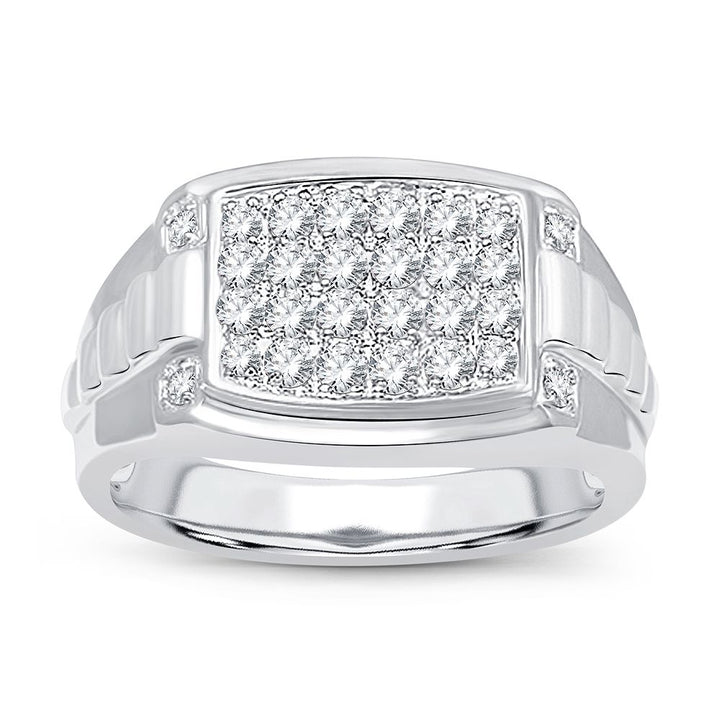 Sophisticated 14K White Gold Lab Diamond Mens Statement Ring