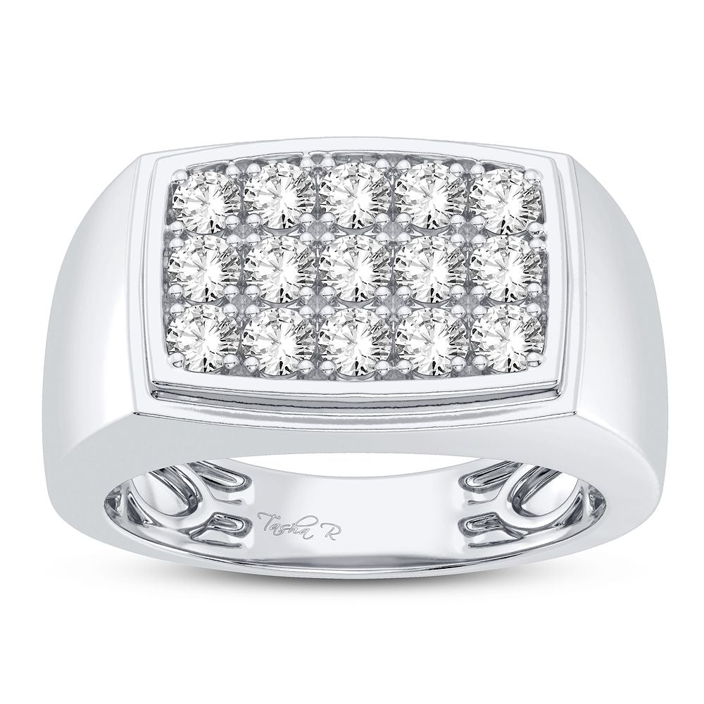 Bold 14K White Gold 1CT Lab Diamond Mens Luxury Band