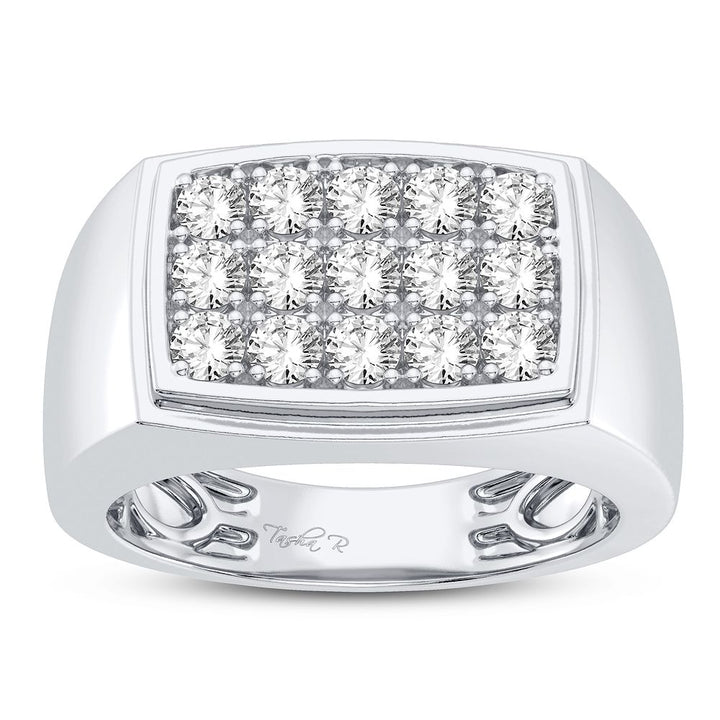 Bold 14K White Gold 1CT Lab Diamond Mens Luxury Band