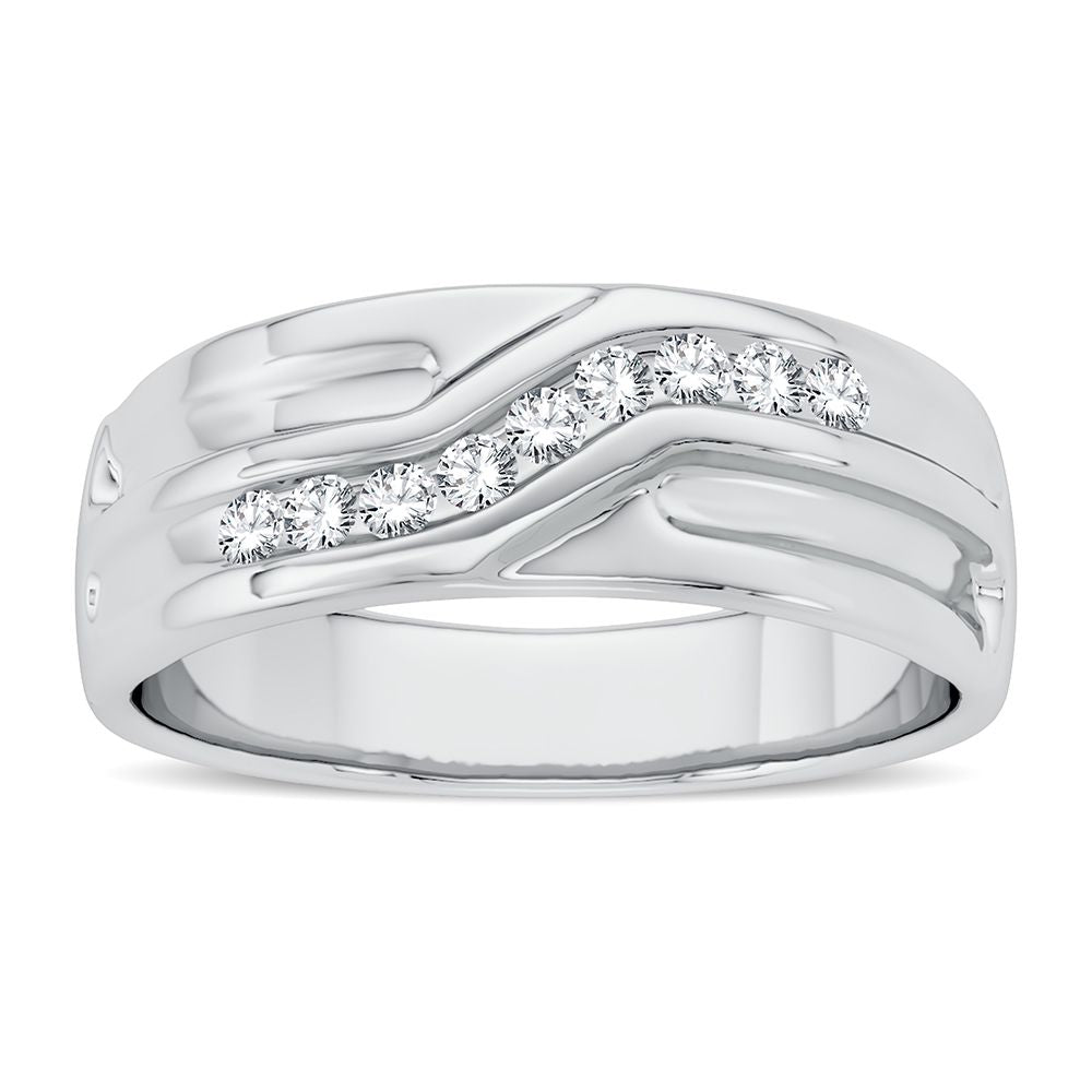 14K White Gold Lab Diamond Mens Wedding Band Ring
