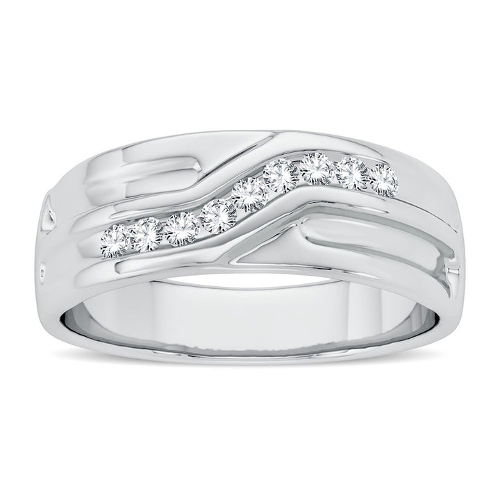 14K White Gold Lab Diamond Mens Wedding Band Ring