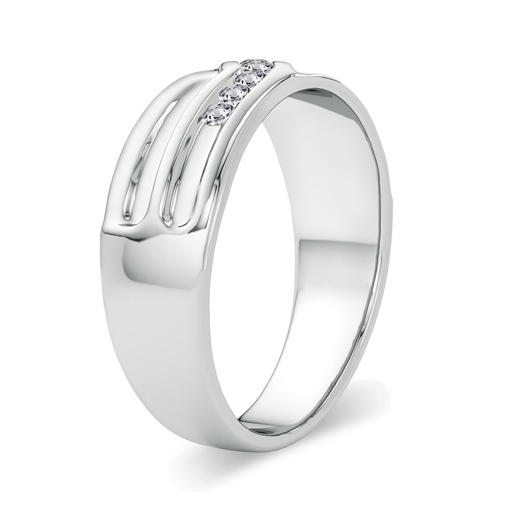 14K White Gold Lab Diamond Mens Wedding Band Ring