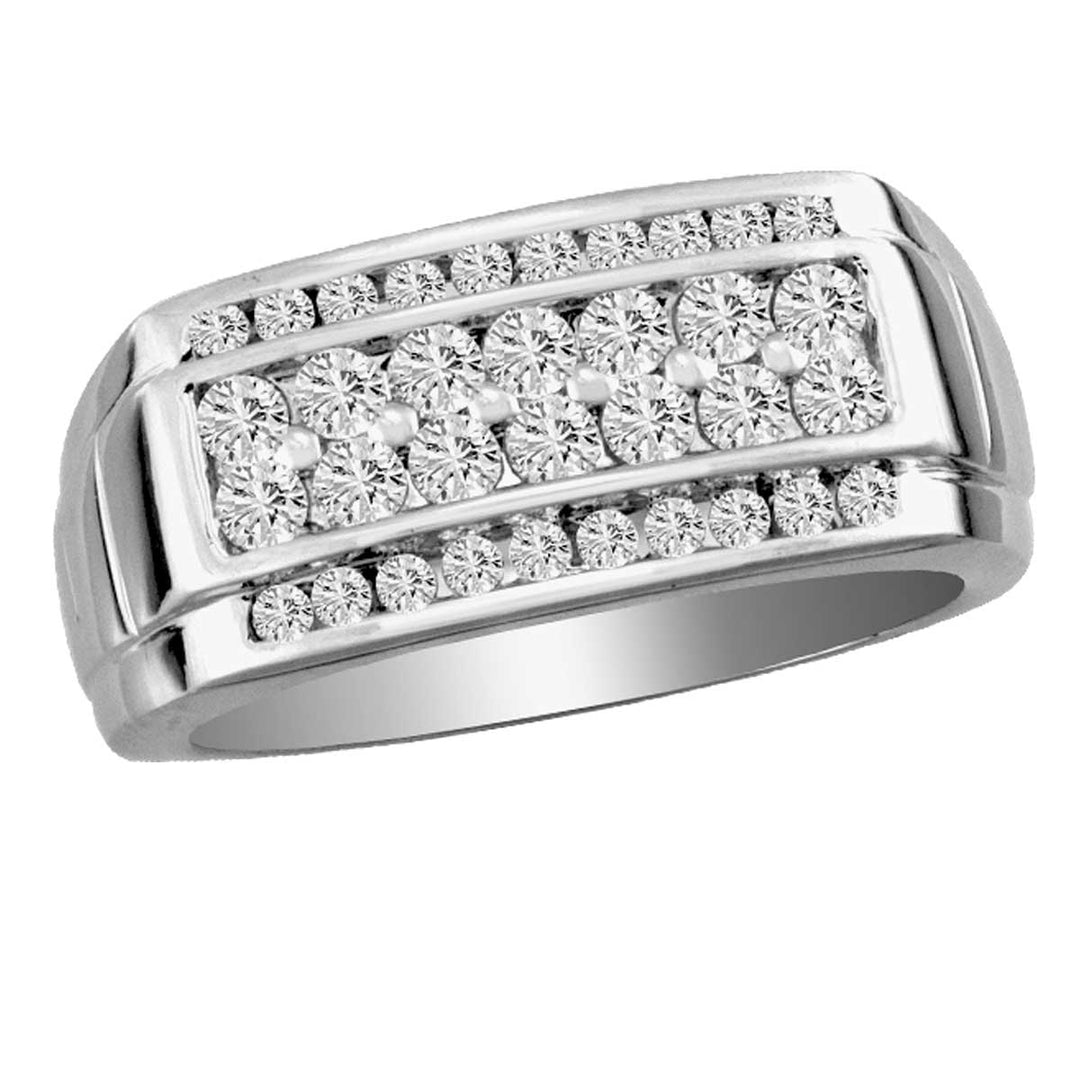14k White Gold 1CT Lab Diamond Mens Wedding Band Ring