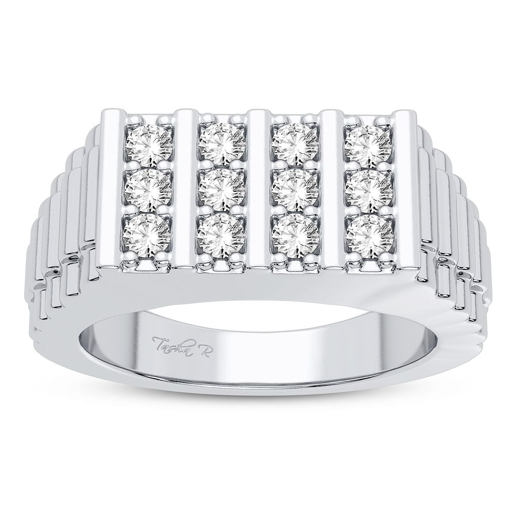 Sophisticated 14K White Gold Lab Diamond Mens Statement Ring