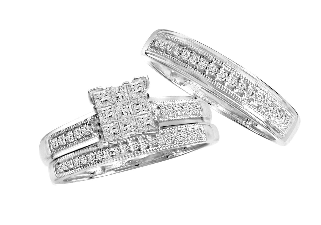 14k White Gold 0.63CT Lab Diamond Trio Wedding Set