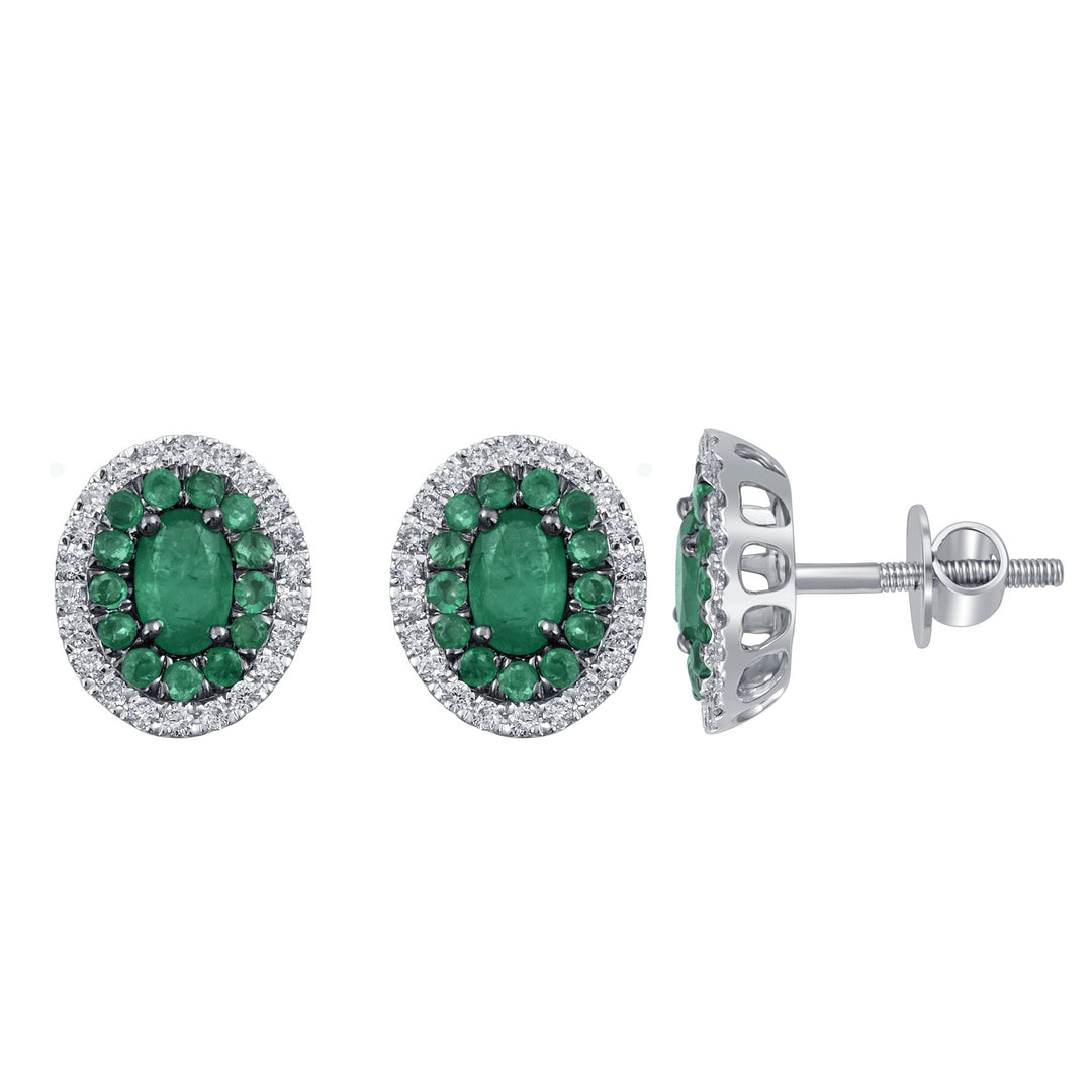 14K 0.35 CT Diamond & EMERALD Earring