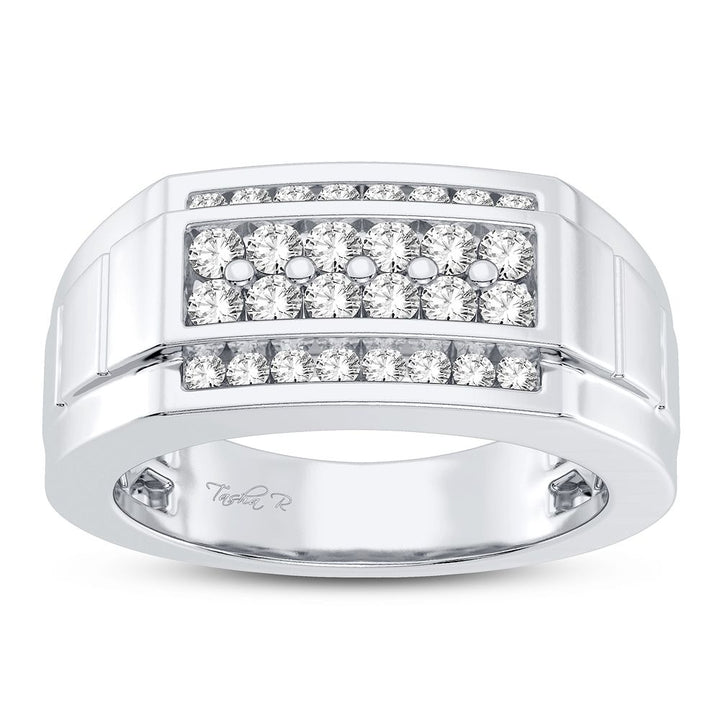 Sophisticated 14K White Gold Lab Diamond Mens Statement Ring