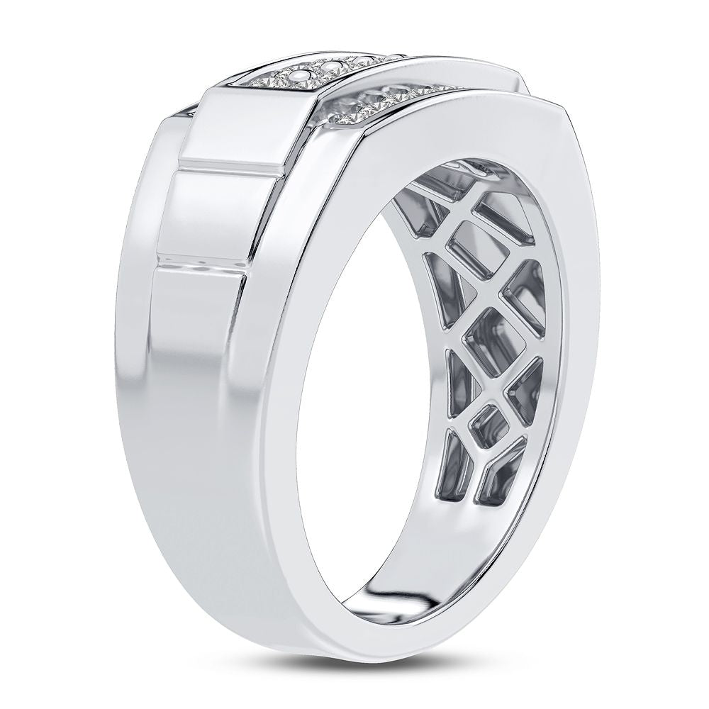 Sophisticated 14K White Gold Lab Diamond Mens Statement Ring