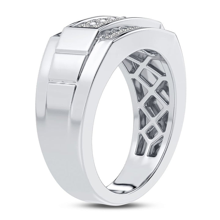 Sophisticated 14K White Gold Lab Diamond Mens Statement Ring