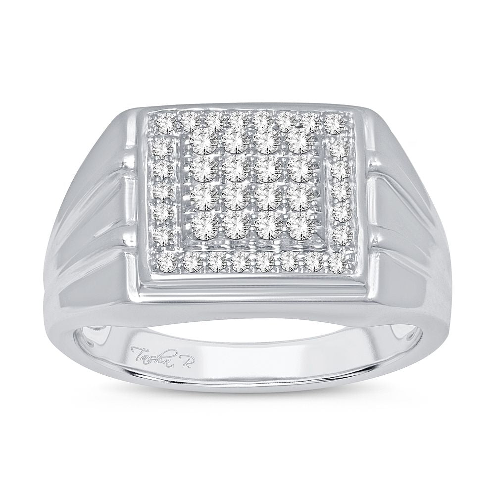 Modern 14K White Gold Mens Lab Diamond Ring