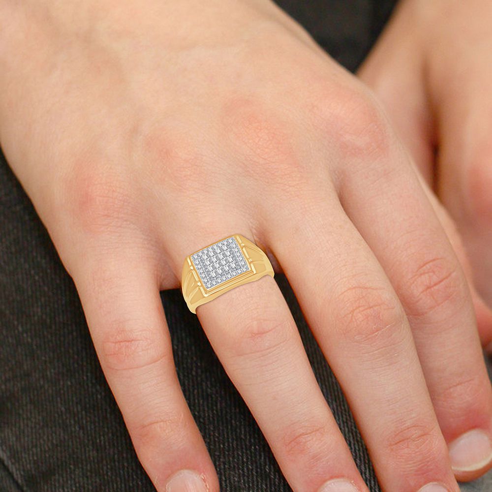 14K Yellow Gold Mens Lab Diamond Statement Ring