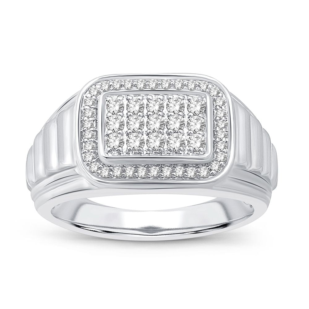 Sophisticated 14K White Gold Lab Diamond Mens Statement Ring