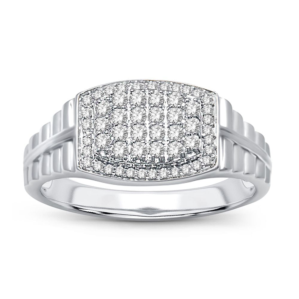 Sophisticated 14K White Gold Lab Diamond Mens Statement Ring