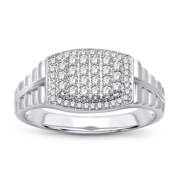Sophisticated 14K White Gold Lab Diamond Mens Statement Ring
