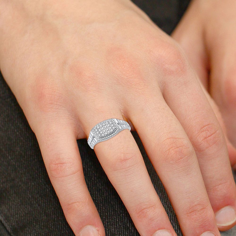 Sophisticated 14K White Gold Lab Diamond Mens Statement Ring