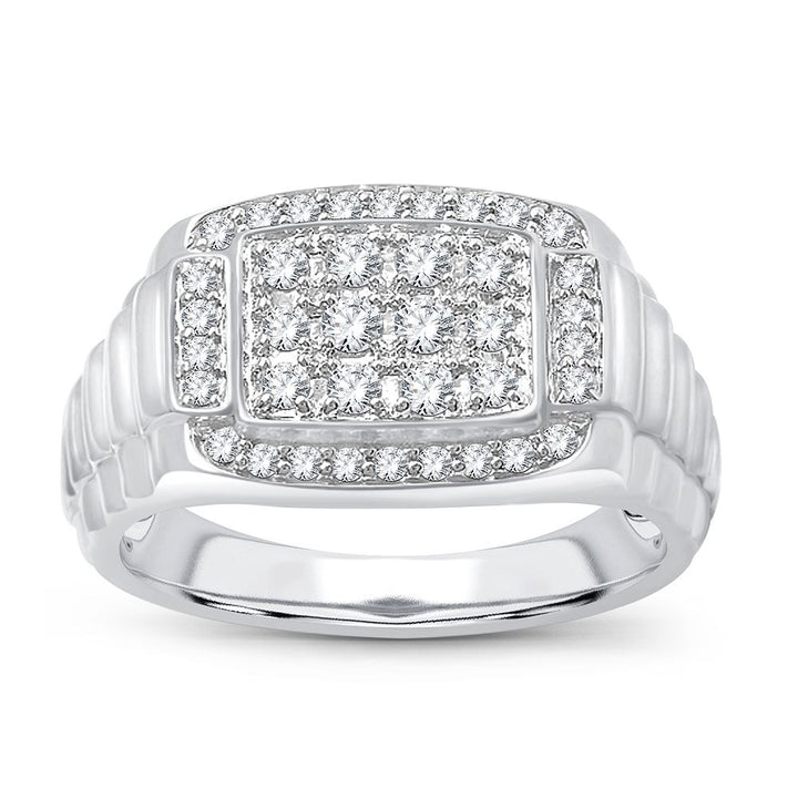 14K White Gold Lab Diamond Mens Modern Statement Ring
