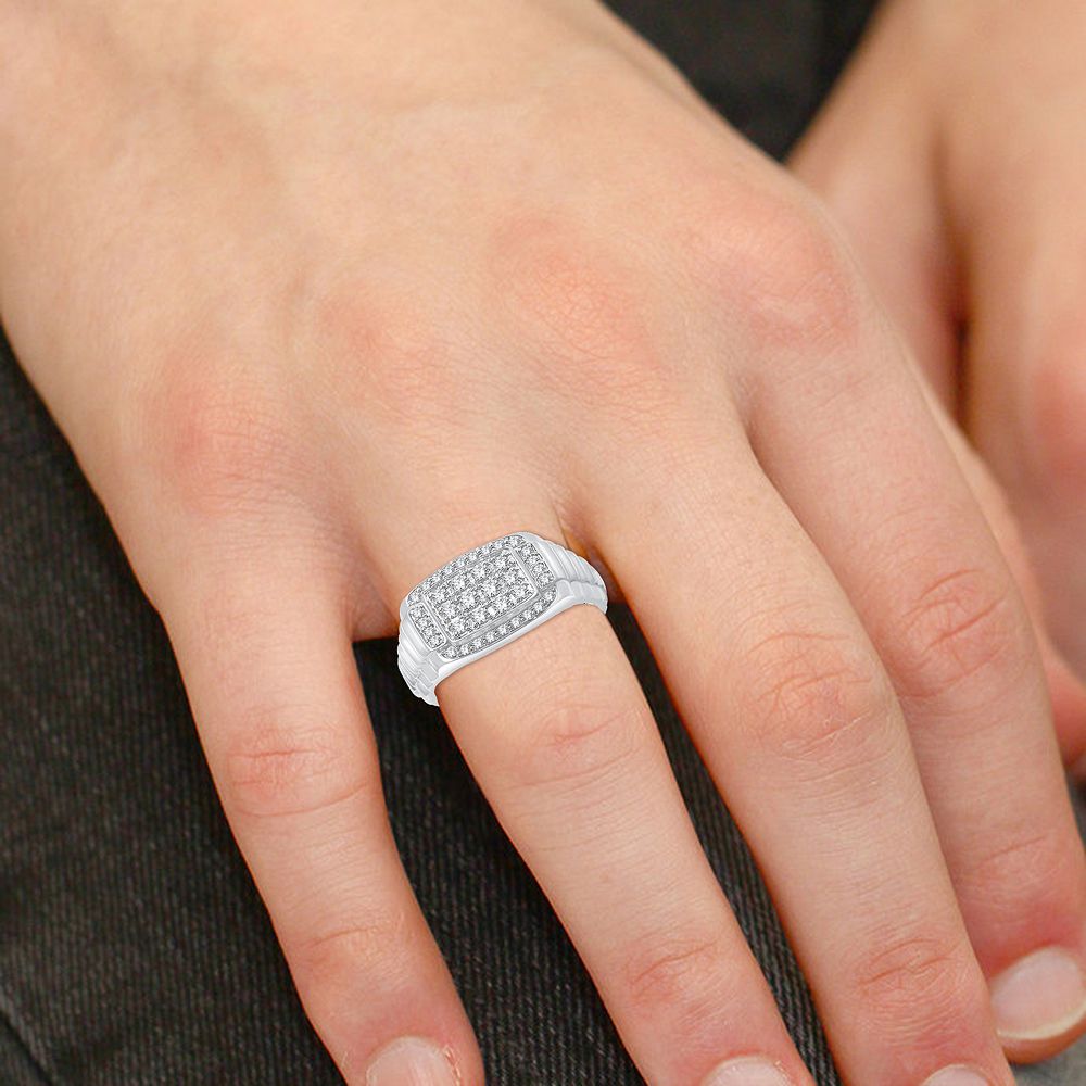 14K White Gold Lab Diamond Mens Modern Statement Ring