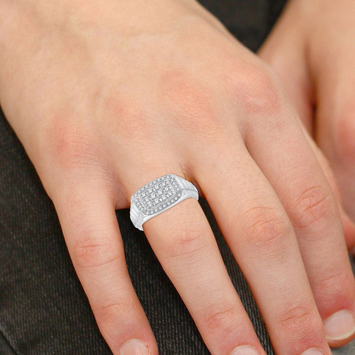 14K White Gold Lab Diamond Mens Modern Statement Ring
