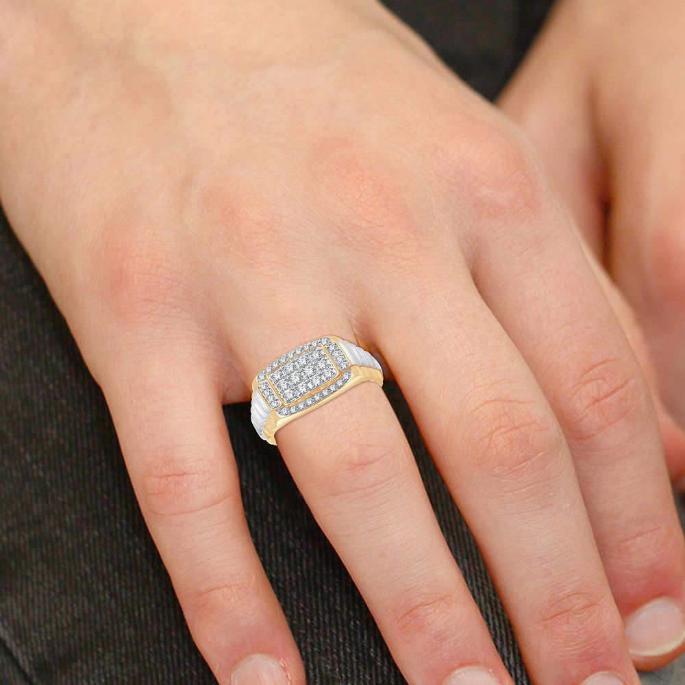 Bold 14K Gold Mens Ring with Brilliant Lab Diamond