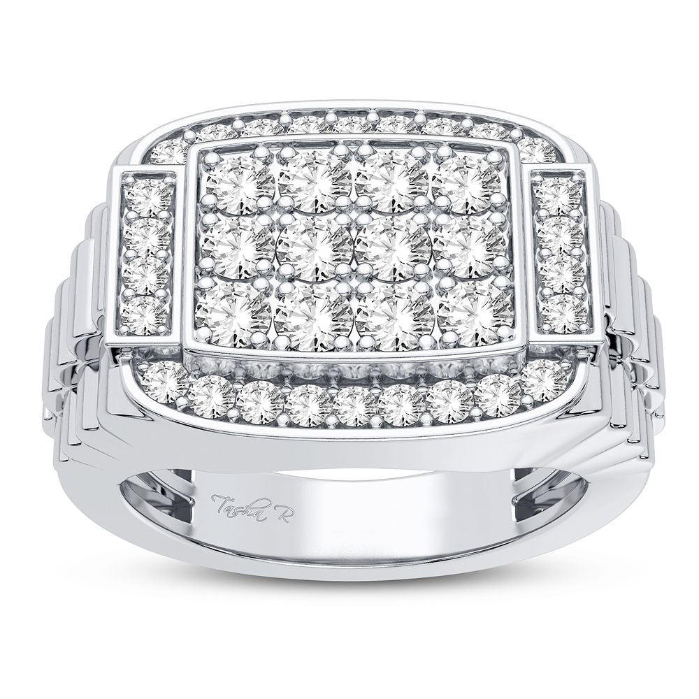 Brilliant 14K White Gold Lab Diamond Mens Statement Ring