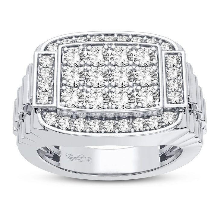 Brilliant 14K White Gold Lab Diamond Mens Statement Ring