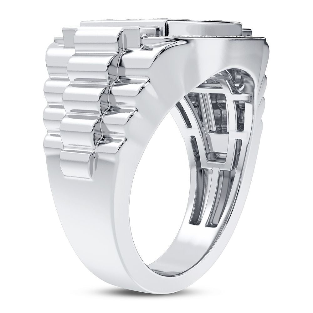 Brilliant 14K White Gold Lab Diamond Mens Statement Ring
