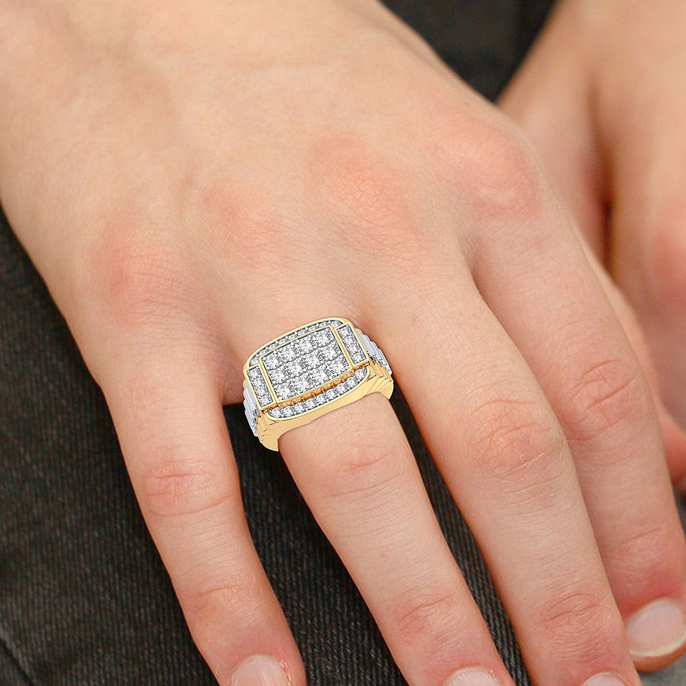 14K Yellow Gold Lab Diamond Mens Statement Ring