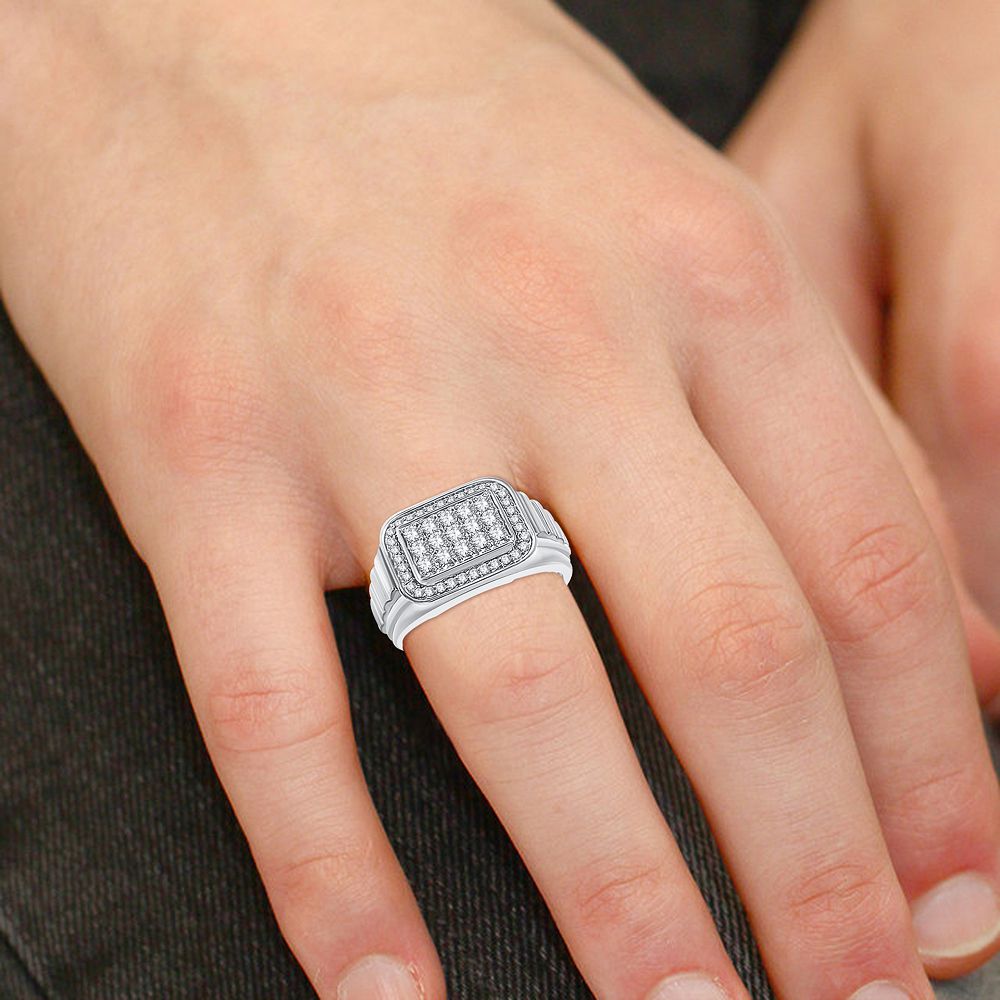 Modern 14K White Gold Mens Lab Diamond Ring