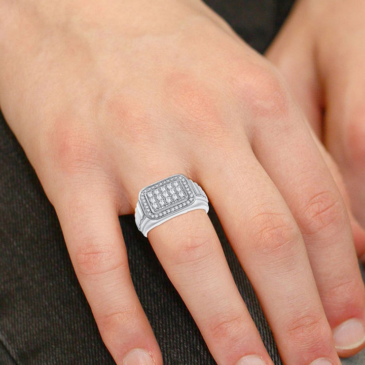 Modern 14K White Gold Mens Lab Diamond Ring