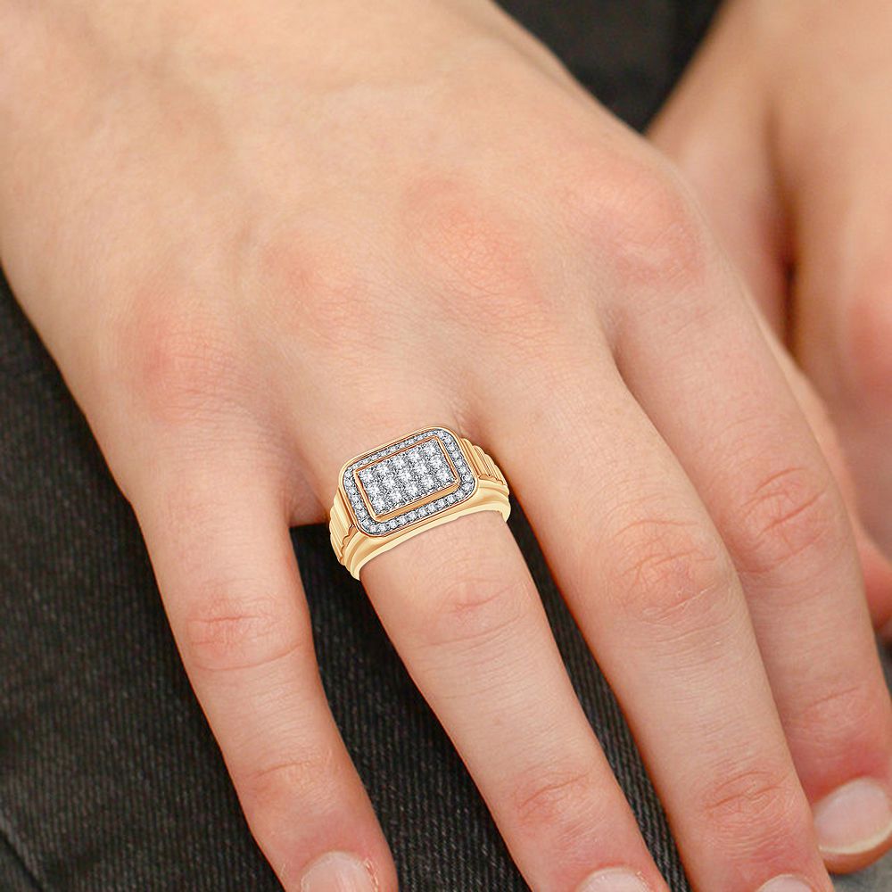 Bold 14K Yellow Gold Mens Lab Grown Diamond Band