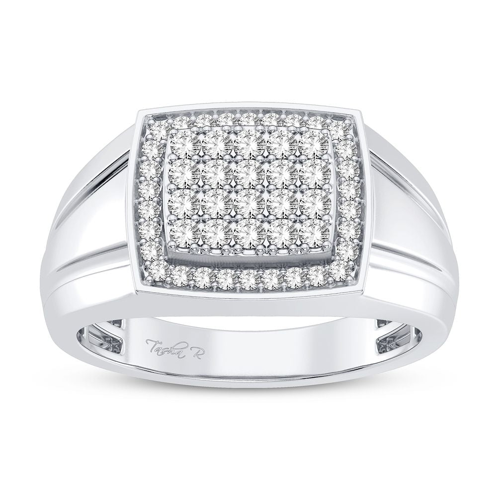 14K White Gold Lab Diamond Mens Statement Ring