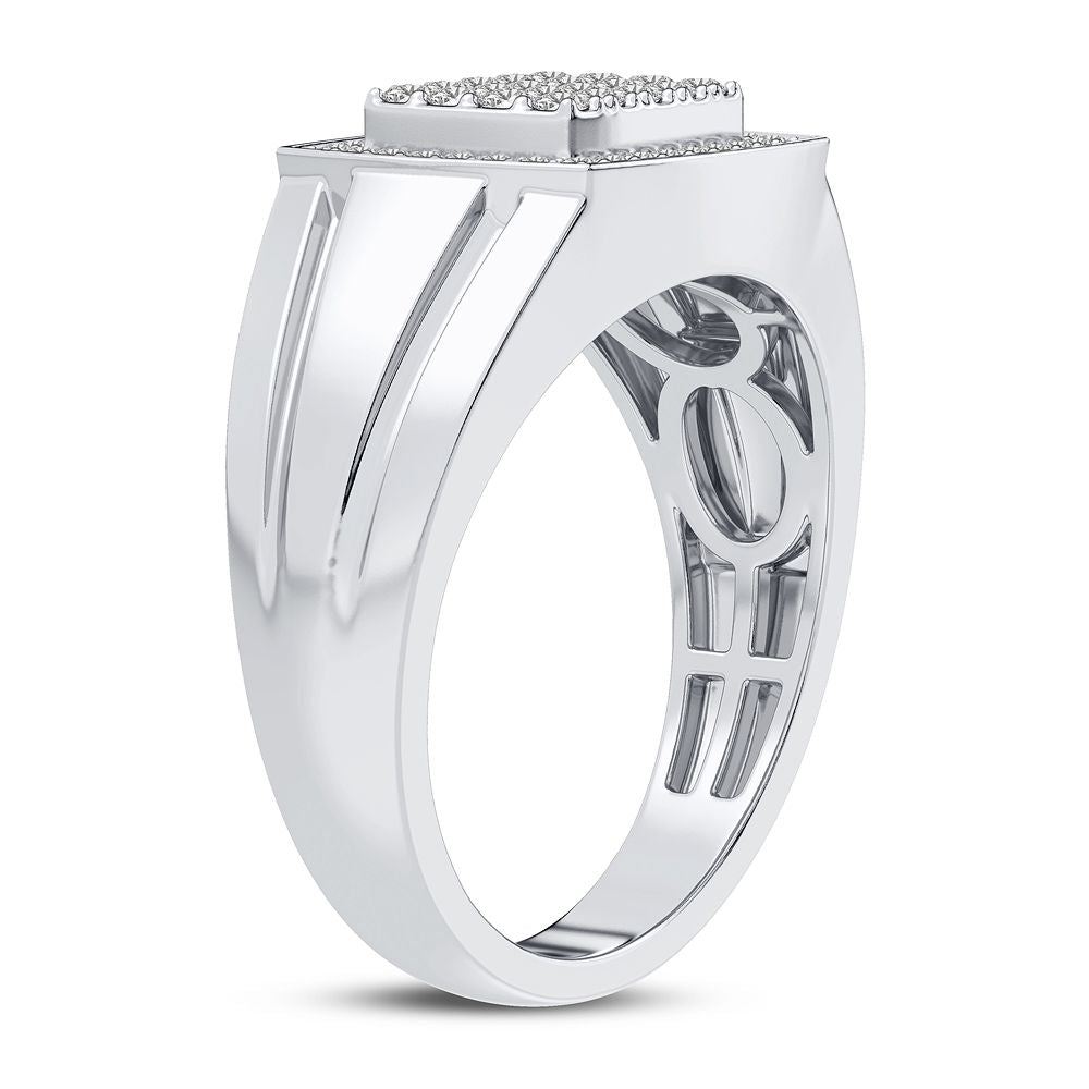 14K White Gold Lab Diamond Mens Statement Ring