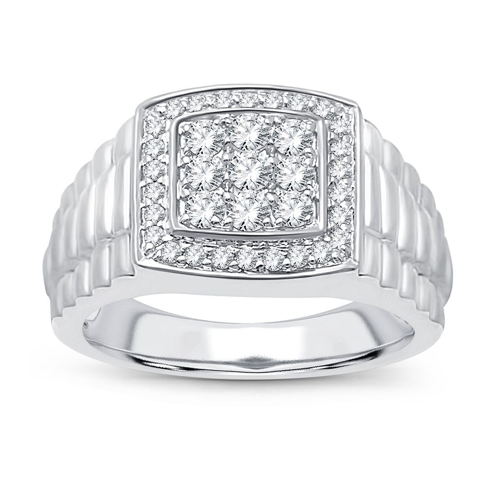 Modern 14K White Gold Lab Diamond Mens Signature Ring
