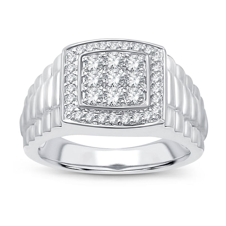 Modern 14K White Gold Lab Diamond Mens Signature Ring