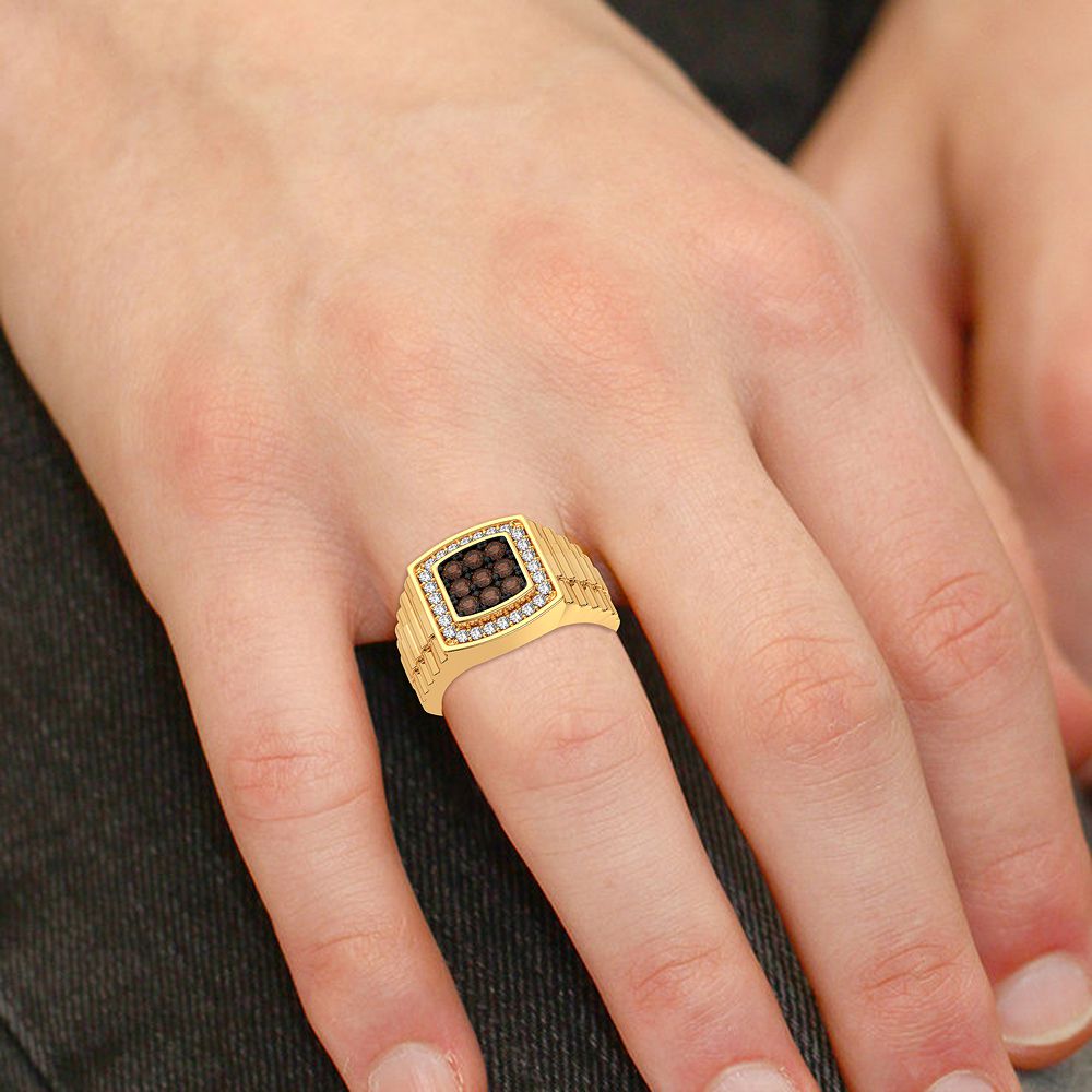14K Yellow Gold Mens Lab Diamond Statement Ring