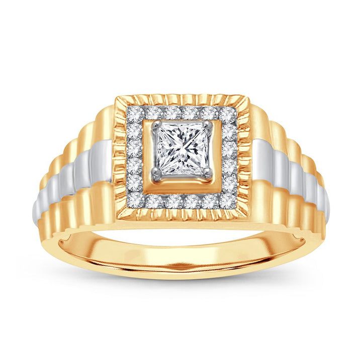 Bold 14K Gold Mens Ring with Brilliant Lab Diamond