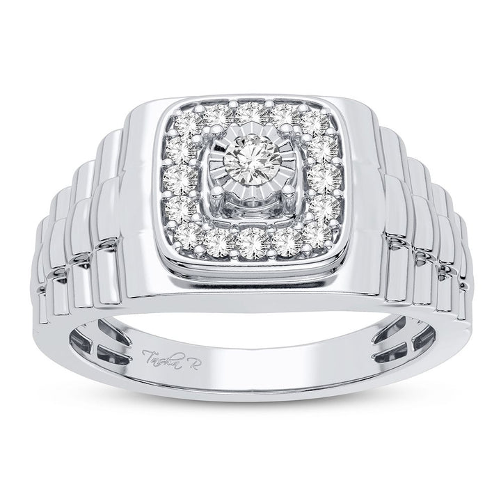 14K White Gold Lab Diamond Mens Statement Ring