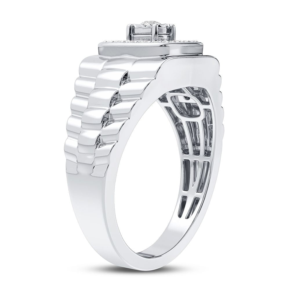 14K White Gold Lab Diamond Mens Statement Ring
