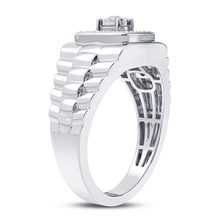 14K White Gold Lab Diamond Mens Statement Ring