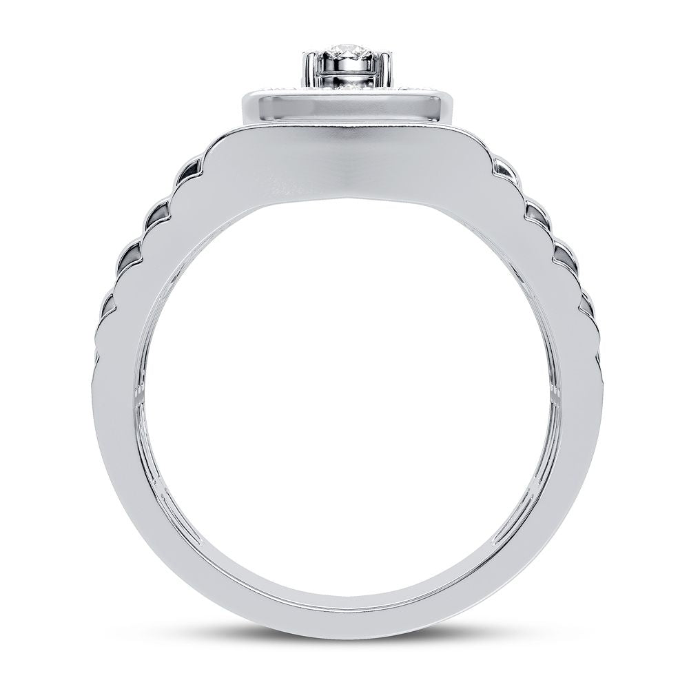 14K White Gold Lab Diamond Mens Statement Ring