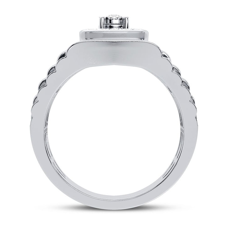 14K White Gold Lab Diamond Mens Statement Ring